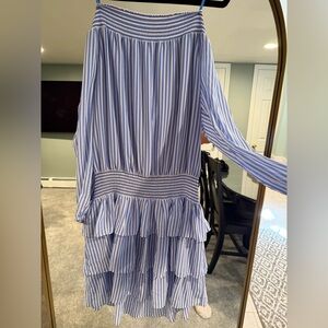 Michael Kors. XL. Off shoulder. Strapless. Blue and White Striped Ruffle Dress